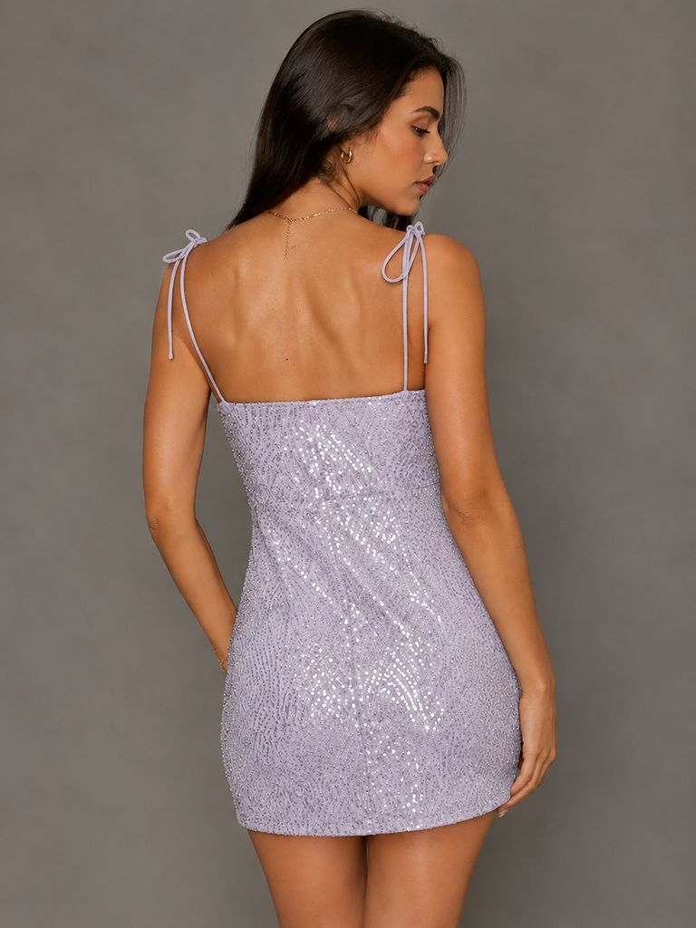 Navy Blue Sequin Spaghetti Strap Mini Dress