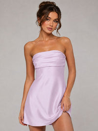 Burnt Orange Strapless Satin Mini Dress