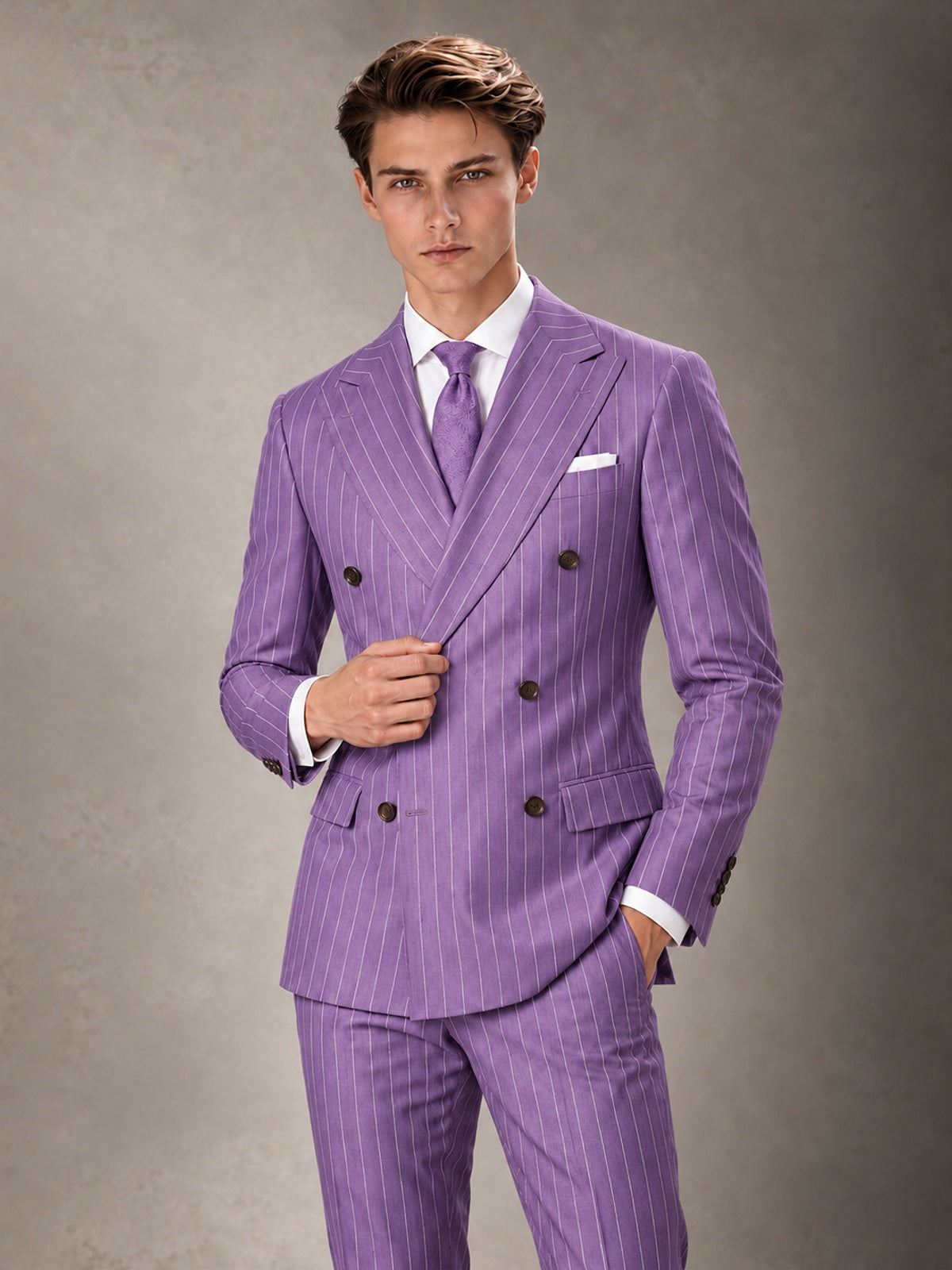 Double Breasted Pinstripe Men's Suit 2 Piece (Jacket & Pants) for Wedding & Formal Prom