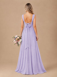 Pleated Chiffon V Neck Wedding Bridesmaid Dresses Floor Length with Slit