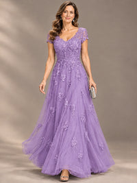 Lace Appliques A-line Mother of The Bride Dresses with Short Sleeves
