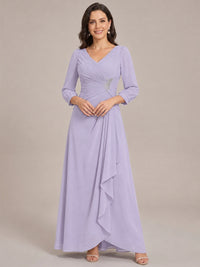 Lilac-Long Sleeve Chiffon Beaded Mother of The Bride Dresses for Women