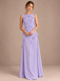 3D Floral Applique Sleeveless Formal Maxi Dress