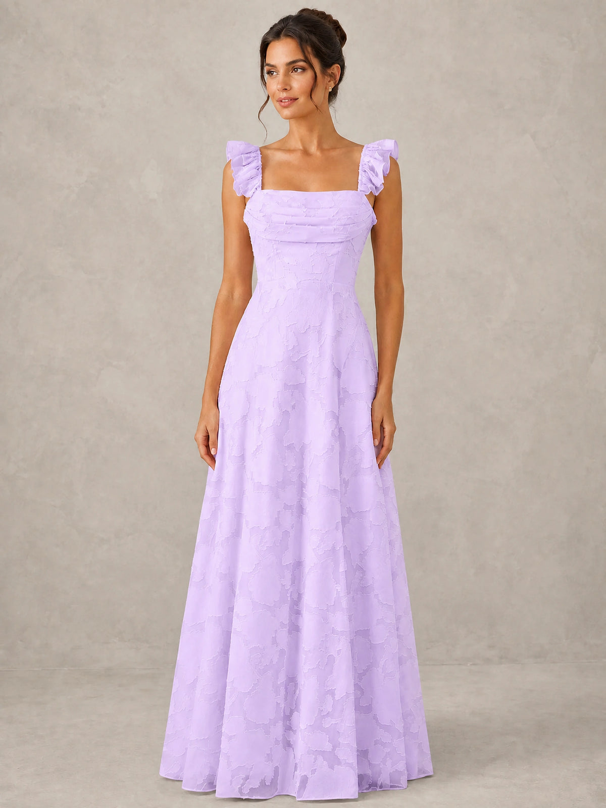 Jacquard Square Neck A-Line Maxi Dress