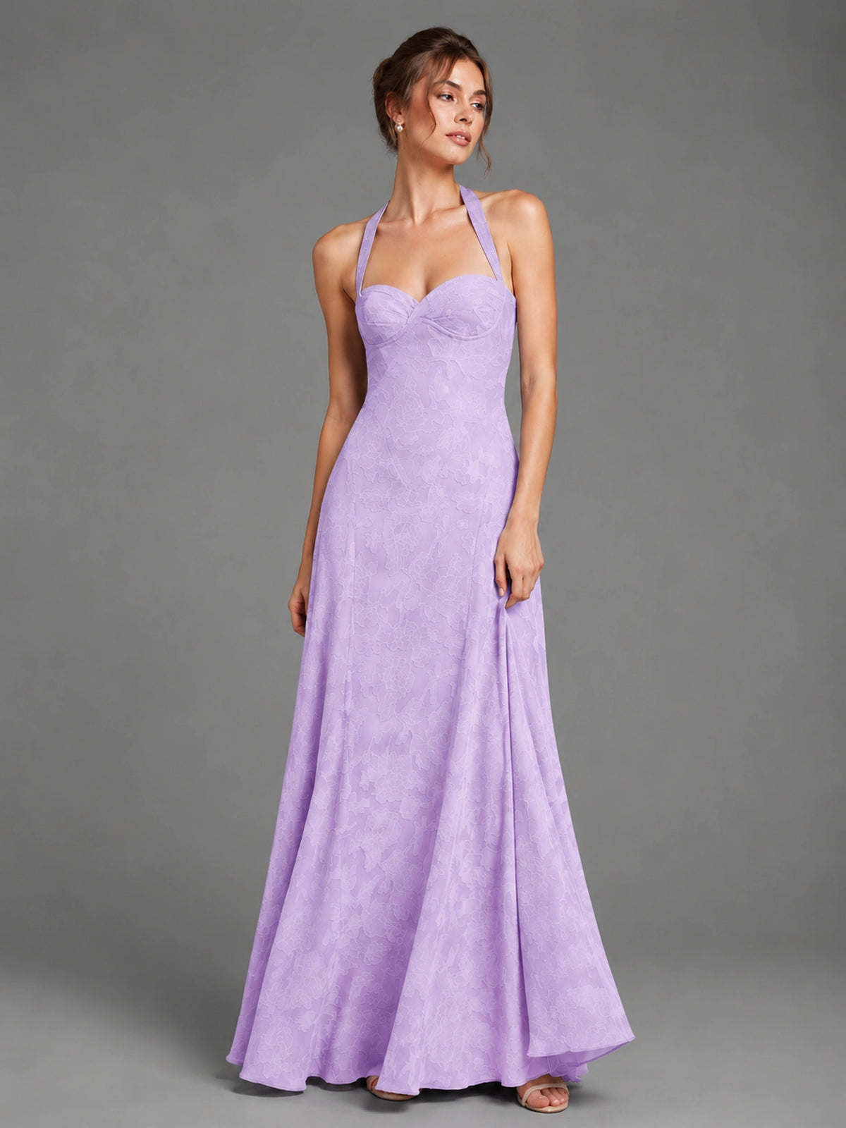 A-Line Halter Floral Chiffon Maxi Dress