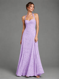 A-Line Halter Floral Chiffon Maxi Dress