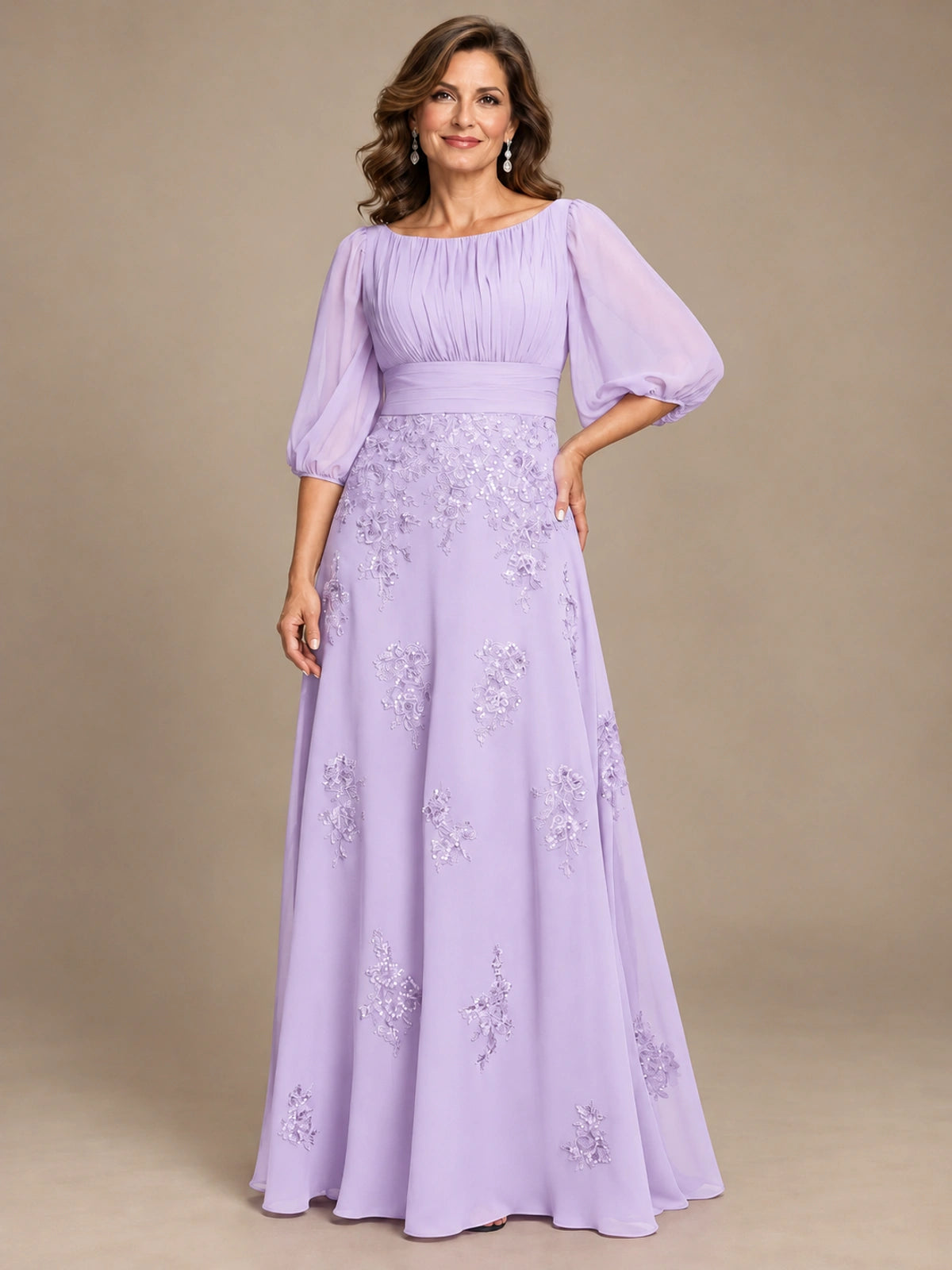A-Line Mother of the Bride Dress with Sheer Puff Sleeves