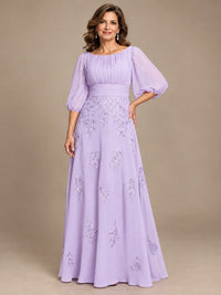 A-Line Mother of the Bride Dress with Sheer Puff Sleeves