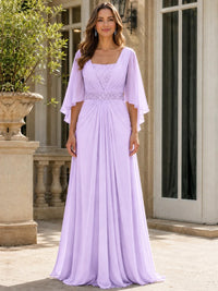 Elegant V-Neck Sequined Chiffon Mother of the Bride Dress with Flutter Sleeves