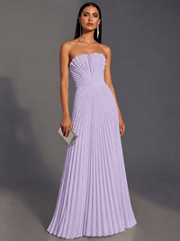 Lilac Strapless Pleated Satin Prom Dress Long Formal Gown Evening Dress