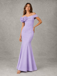 Blush Pink Off Shoulder Mermaid Bridesmaid Dress with Floral Rosette