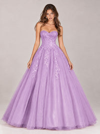 Strapless Sweetheart Tulle Ball Gown Prom Dress with Lace Appliques
