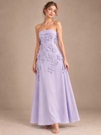 Lilac Strapless 3D Floral Appliques Maxi Dress