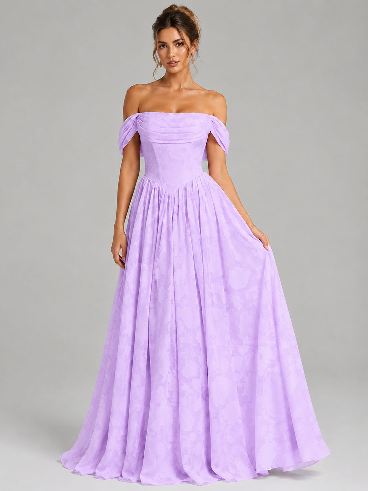 Off Shoulder Jacquard A-Line Maxi Dress