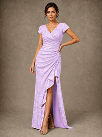 V-Neck Floral Jacquard Mother of the Bride Dress with Slit
