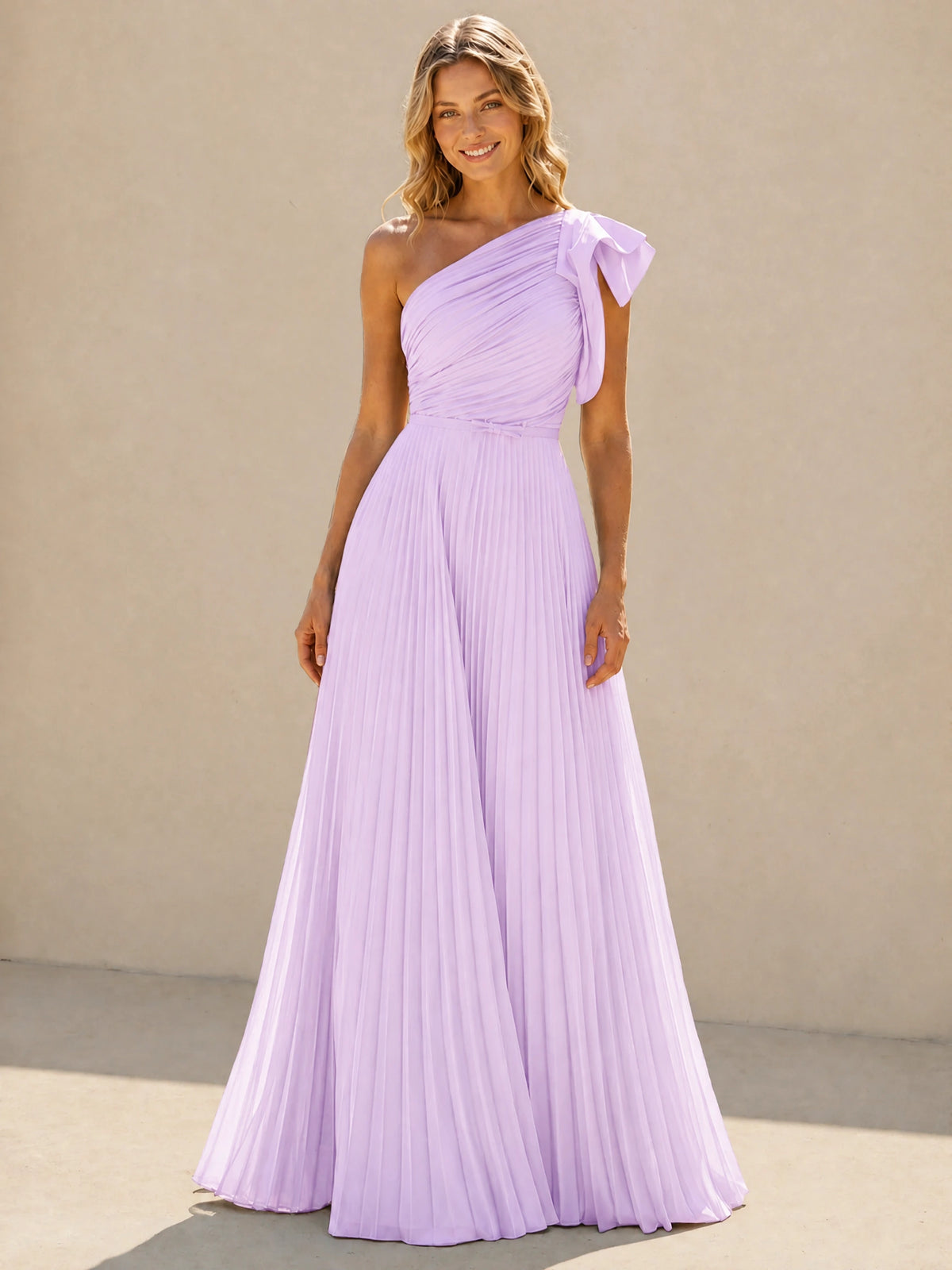 One Shoulder Pleated Chiffon A-Line Floor-Length Bridesmaid Dress