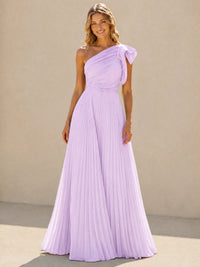One Shoulder Pleated Chiffon A-Line Floor-Length Bridesmaid Dress