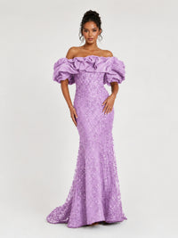 Sequin Off-Shoulder Ruffle Mermaid Prom Dress