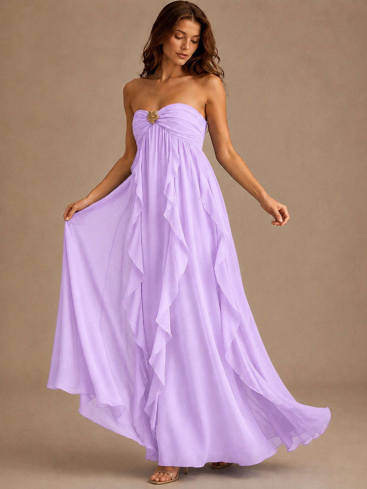 Srapless Sweetheart Chiffon Prom Dress Ruffle Formal Evening Gown