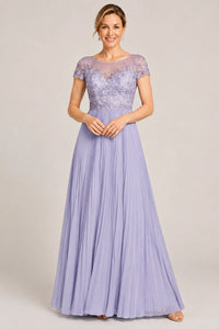 Embroidered Lace Pleated Mother of the Bride Dress