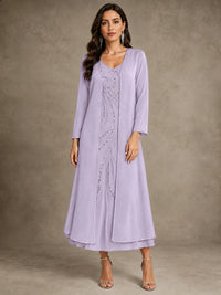 Sequin Chiffon Mother of the Bride Dress with Jacket