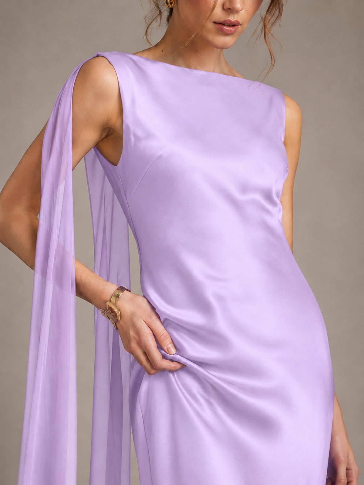 Burgundy Satin Mermaid Cape Maxi Dress