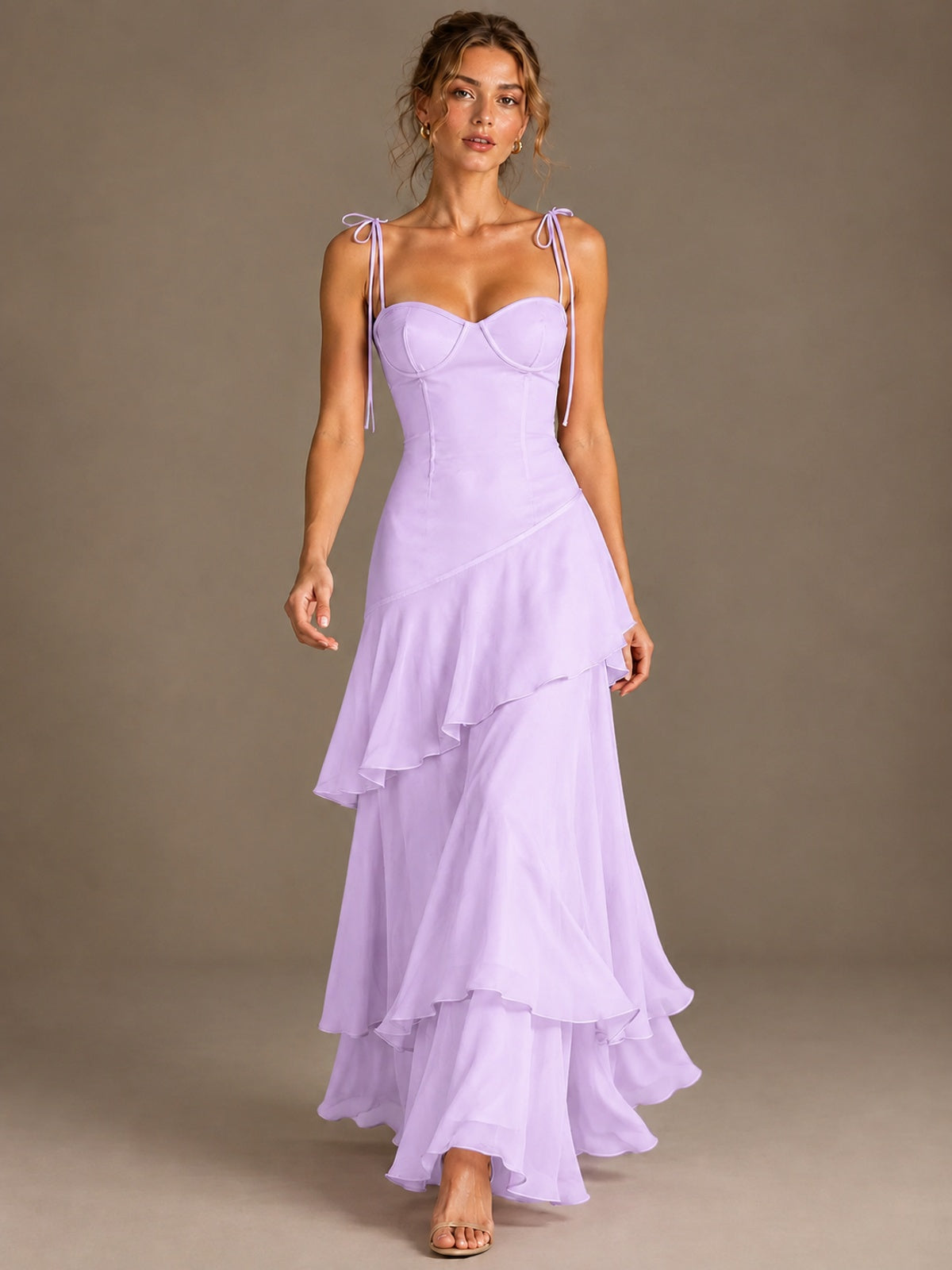 Spaghetti Strap Tiered Ruffles Chiffon Prom Dress