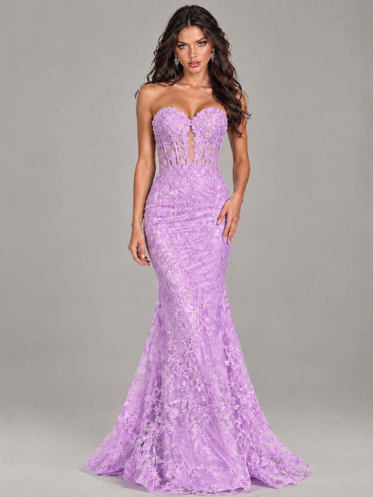 Strapless Corset Mermaid Prom Dress Lace Appliqué Formal Gown