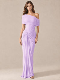 Elegant Draped Off Shoulder Ruched Mermaid Chiffon Formal Evening Gown