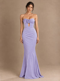 Emerald Green Strapless Mermaid Prom Dress with 3D Rose & Keyhole Cutout