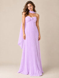 Sweetheart Neckline Pleated Prom Dress Strapless A-line Formal Dress with Flowy Scarf