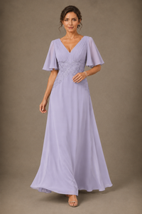 A-Line Chiffon Mother of the Bride Dress with Applique