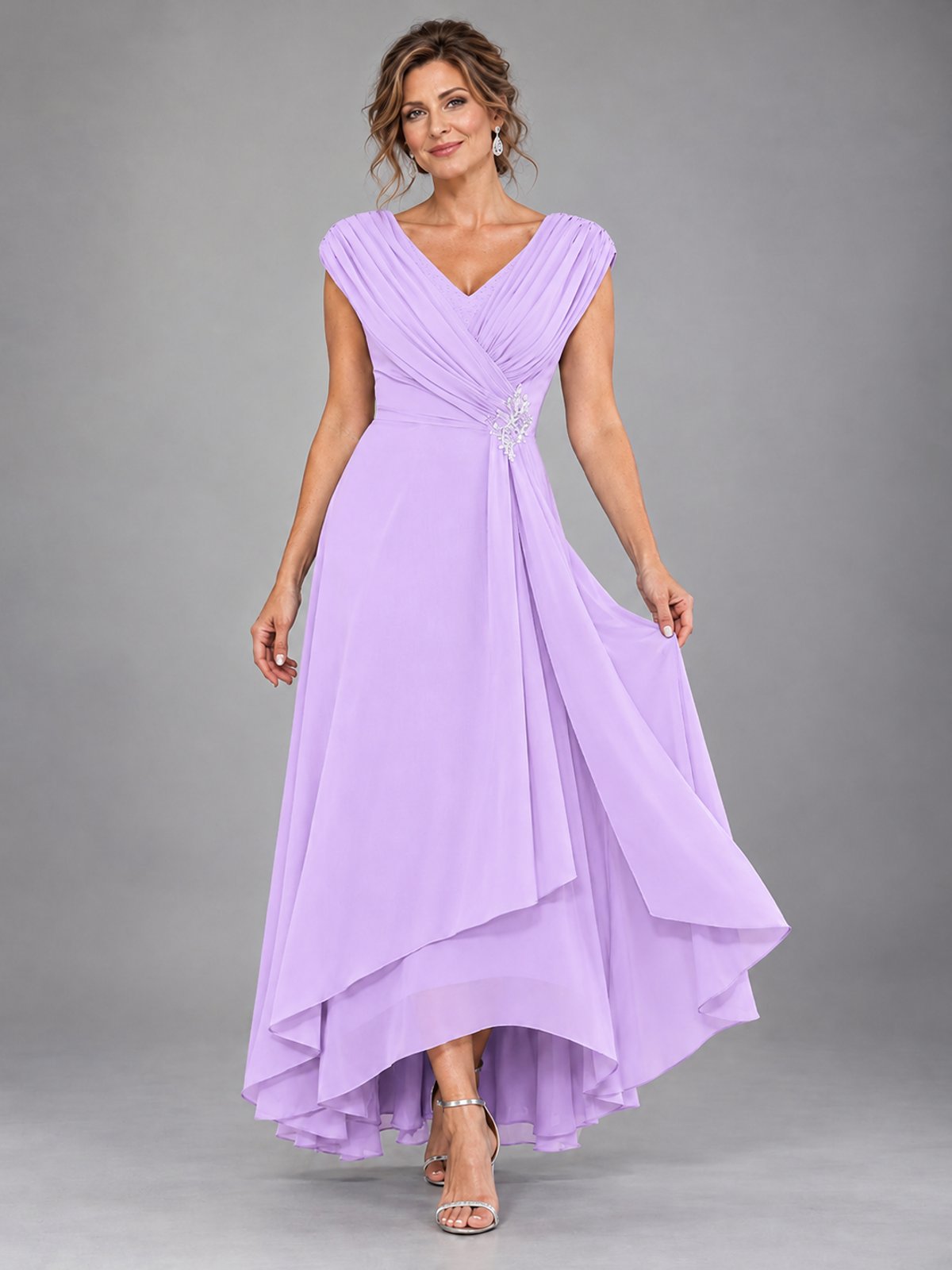 Cap Sleeve Chiffon A-Line Mother of the Bride Dress