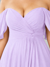 Off Shoulder Chiffon Bridesmaid Dress with Slit