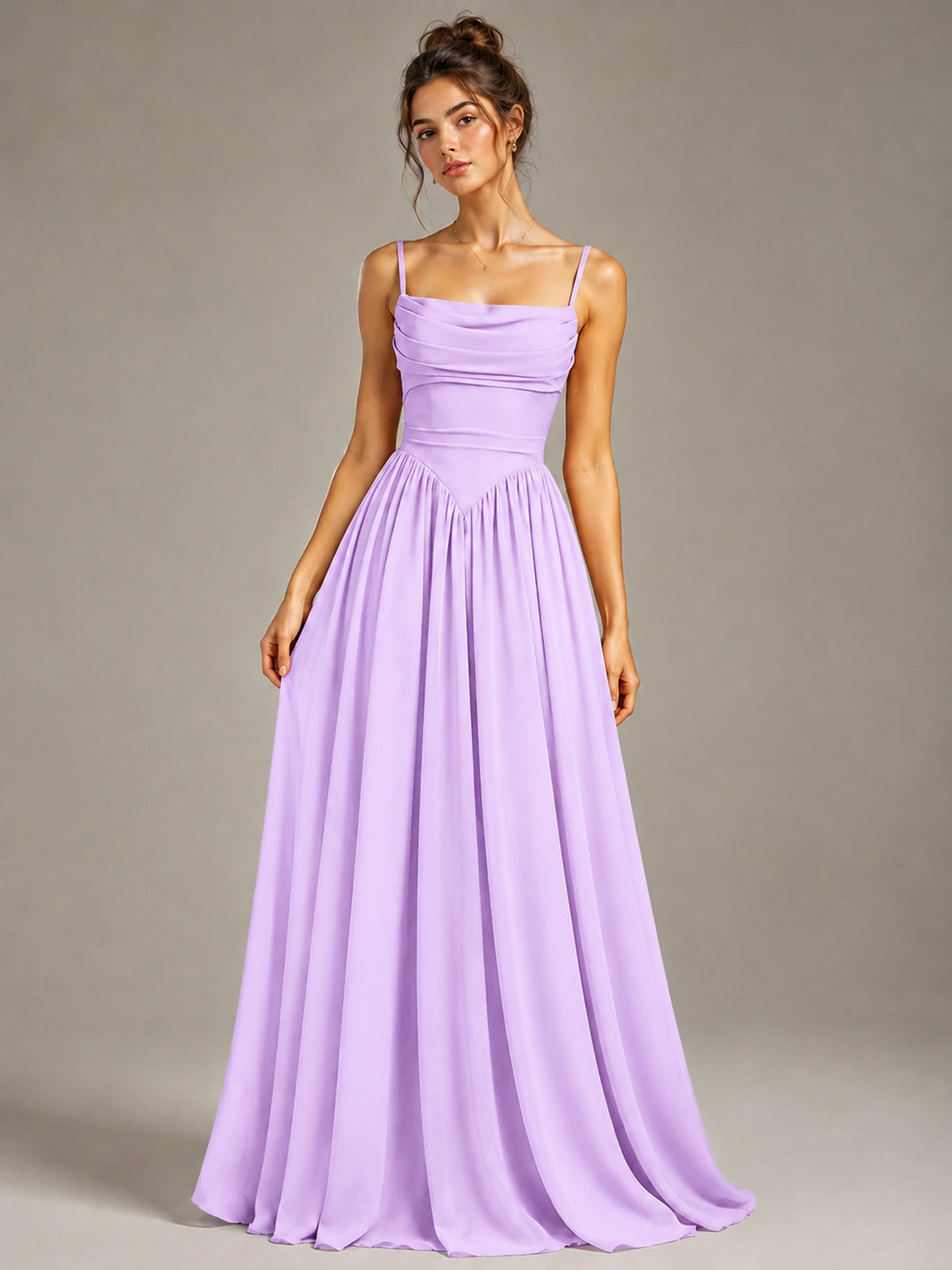 Spaghetti Strap Ruched Chiffon Maxi Dress with Backless