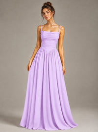 Spaghetti Strap Ruched Chiffon Maxi Dress with Backless