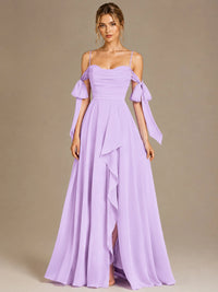 A-Line Ruffles Chiffon Bridesmaid Dress with Slit