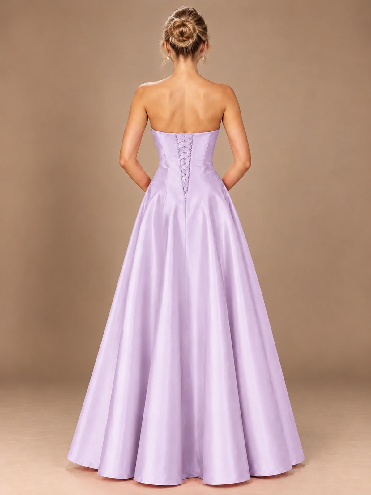 Blush Pink Strapless Satin A-Line Prom Dress with Ruched Bodice