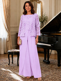 Elegant 3-Piece Chiffon Mother of the Bride Pantsuit with Floral Applique Jacket