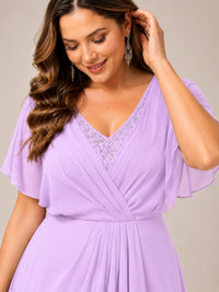 Navy Blue A-Line V-Neck Tea-Length Mother of the Bride Dress