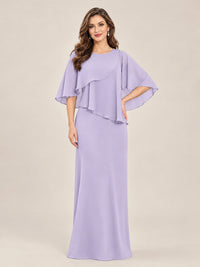 Lilac-Chiffon 2 Piece A Line Mother of The Bride Dresses with Cape