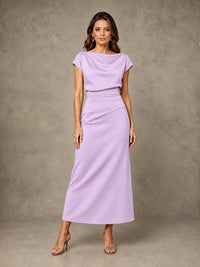 Cowl Neck Satin Mother of the Bride Dress with Ruched Waist