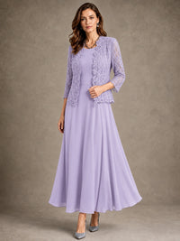 2-Piece Chiffon Mother of the Bride Dress with Lace Jacket