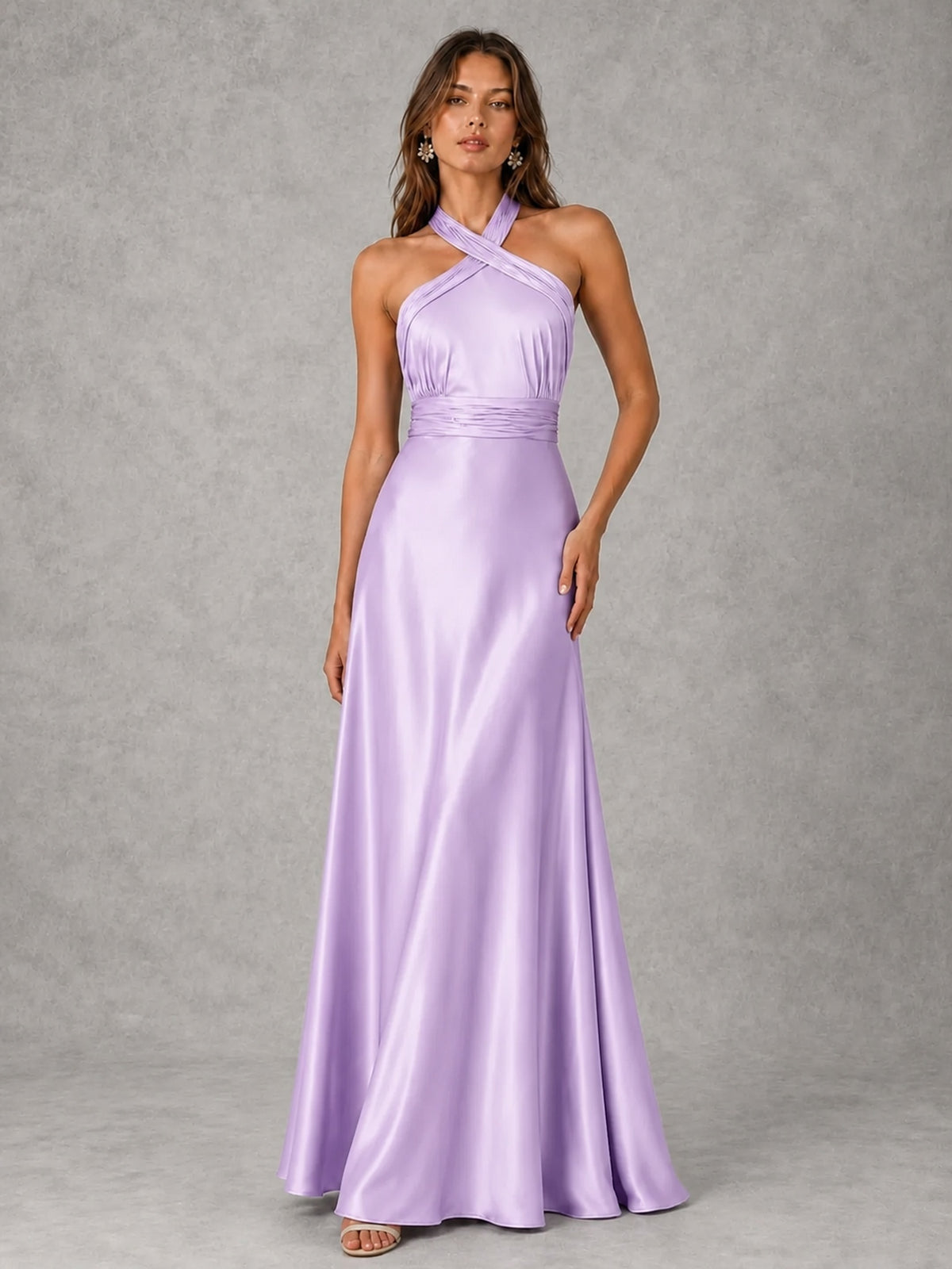 Sage Green Satin A-Line Bridesmaid Dress with Halter Neck