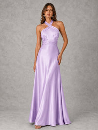 Sage Green Satin A-Line Bridesmaid Dress with Halter Neck