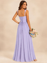 Spaghetti Straps Pleated Chiffon Bridesmaid Dress with Ruffle Slit