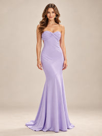 Light Blue Strapless Sweetheart Mermaid Prom Dress with Pleated Bodice