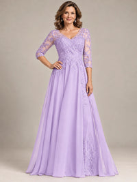 Sequin Lace A-Line Mother of the Bride Dress with 3/4 Sleeves