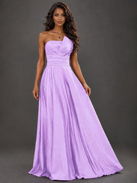 Draped Satin Prom Dress Strapless A-line Formal Dress Floor Length