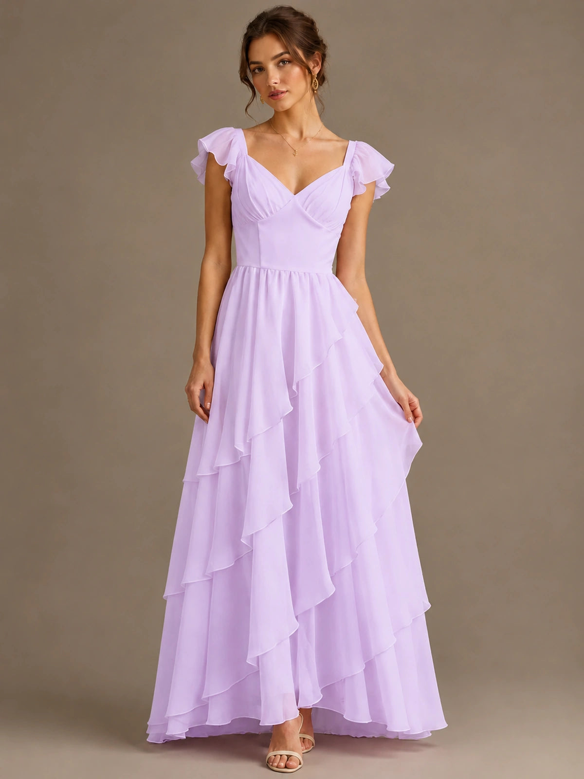 Ruffle Tiered V Neck Maxi Dress